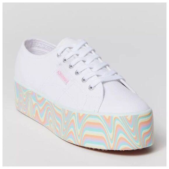 Superga 2790 Pastel Platform Sneakers 8.5 Fit 9 Multicolor Rainbow NIB - Picture 1 of 9